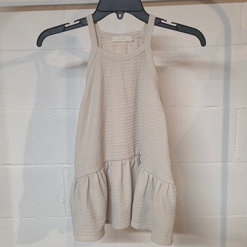 Lush Women M Sand Shell Textured Halter Peplum Tank Top T16292-CI Beige